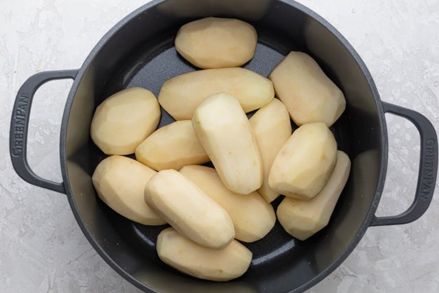 Boiling potatoes in a large pot