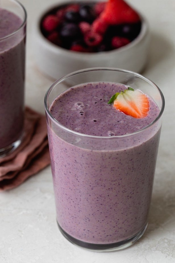 Close up shot of the mixed berry smoothie