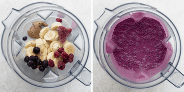 Process shots to show the blender with the ingredients before and after blending