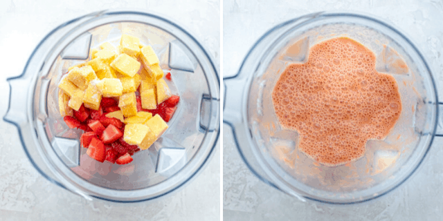 The smoothie before and after blending