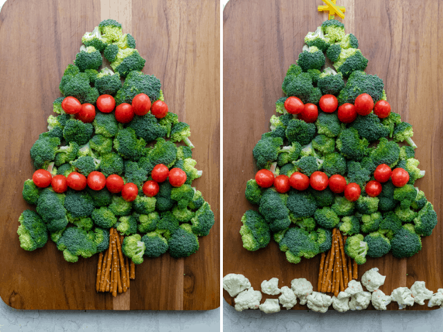 Process shots showing how to create the easy Christmas vegetable tree