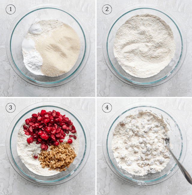 Process shots showing the dry ingredients before and after mixing