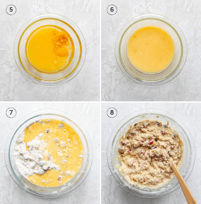 Process shots showing the wet ingredients and then everything mixed together