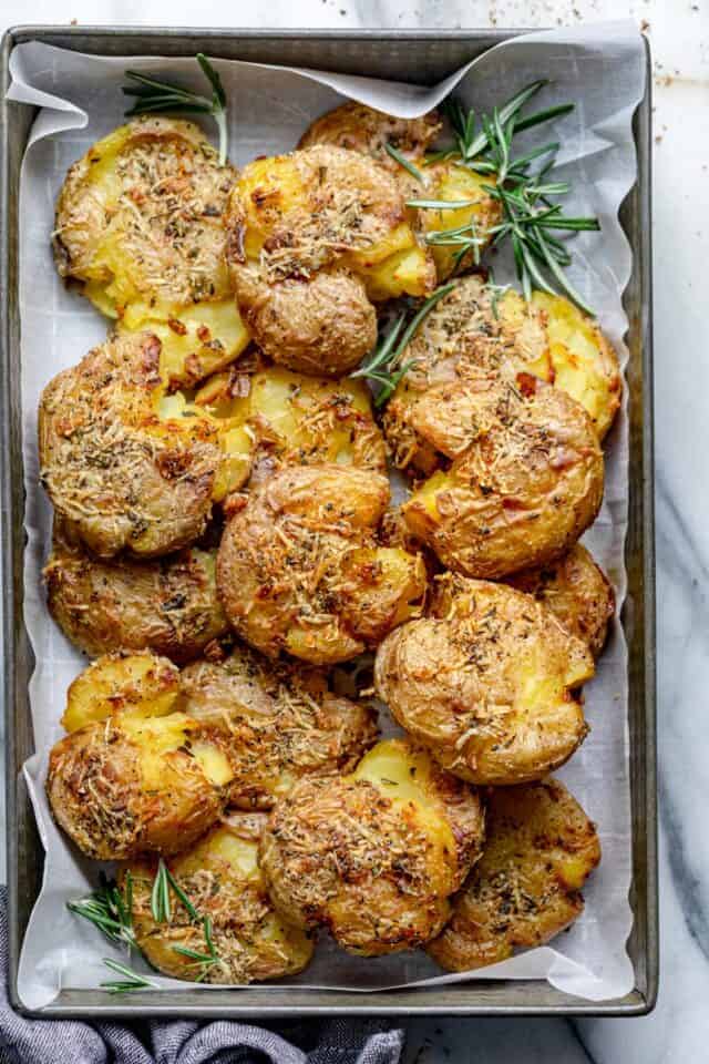 Smashed Potatoes - TRULY crispy!! {with Garlic and Herbs}