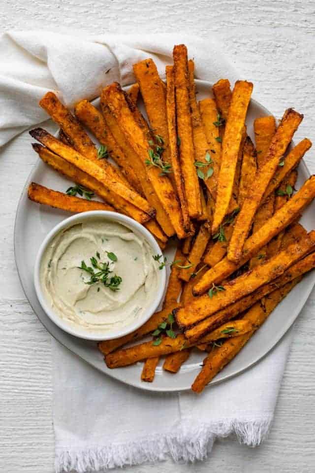 Crispy-tender Paleo-Friendly Baked Butternut Squash Fries are a wonderful low-carb alternative to sweet potato fries with the same great taste!