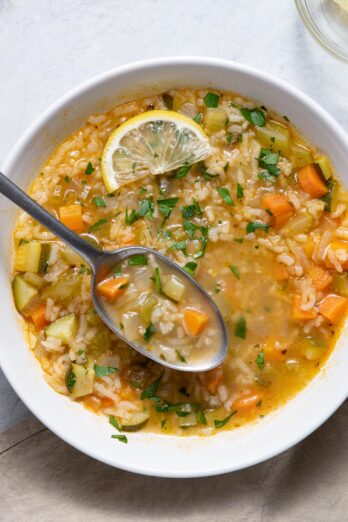 Lemon Rice Soup {Vegetarian Recipe} - Feel Good Foodie