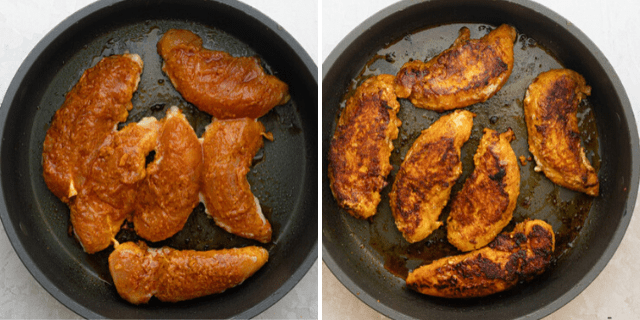 cooking the chicken in a skillet