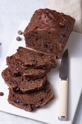 Chocolate banana bread made with greek yogurt and loaded with chocolate flavor