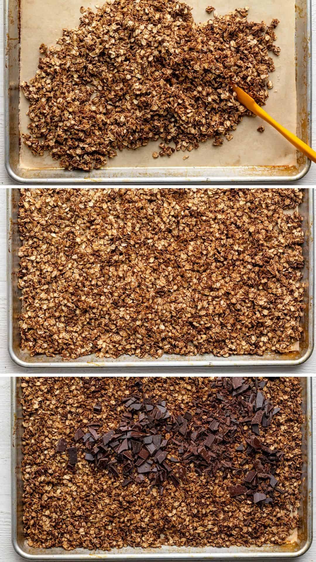 3 image collage to show the steps for cooking the granola