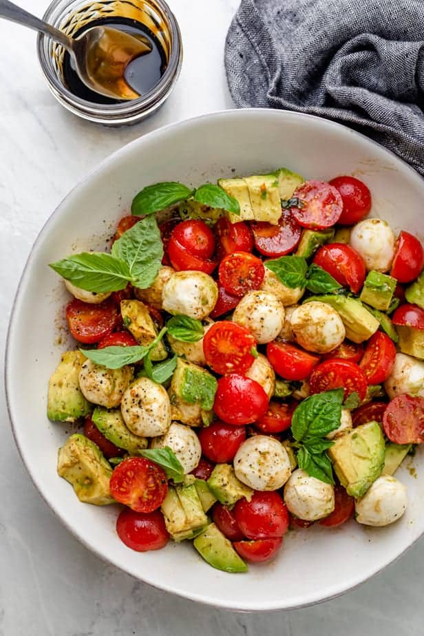 Caprese salad made with diced avocados