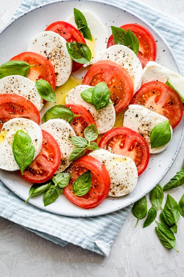 caprese salad on a serving platter