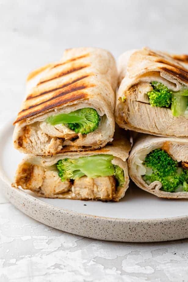 Chicken and broccoli wraps with cheese