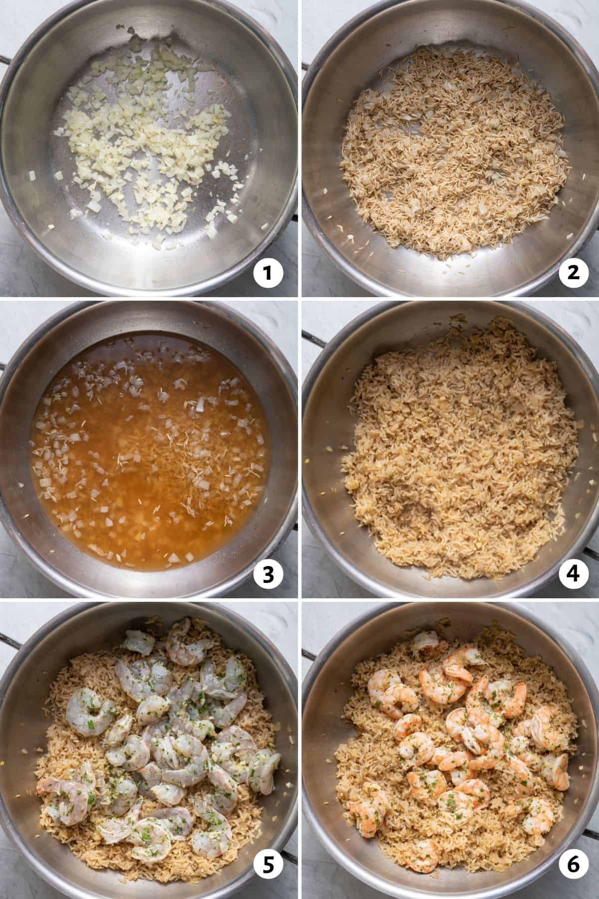 6 image collage to show how to make the recipe in one pot