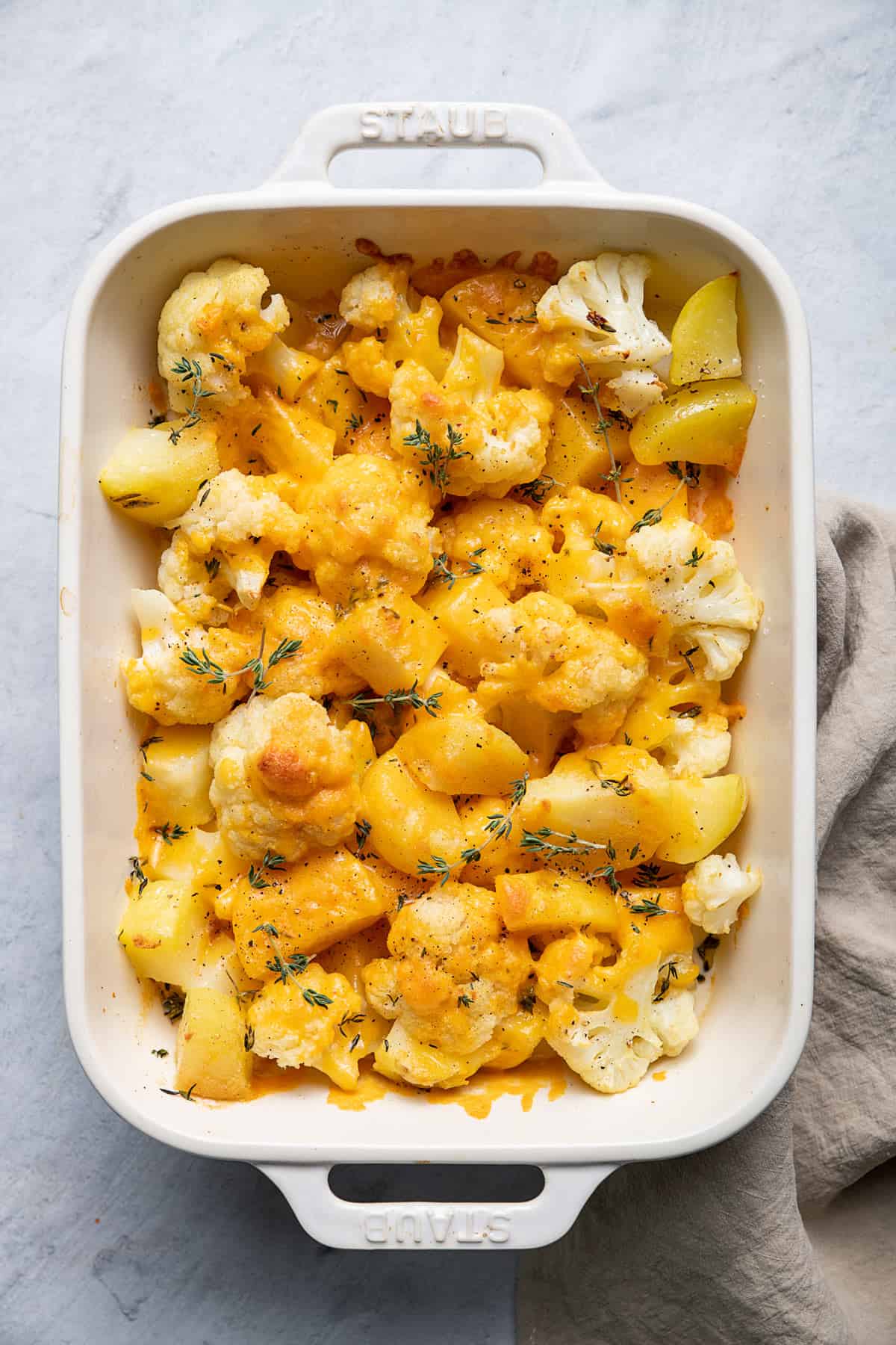  Cheesy Potato & Cauliflower Casserole in a dish