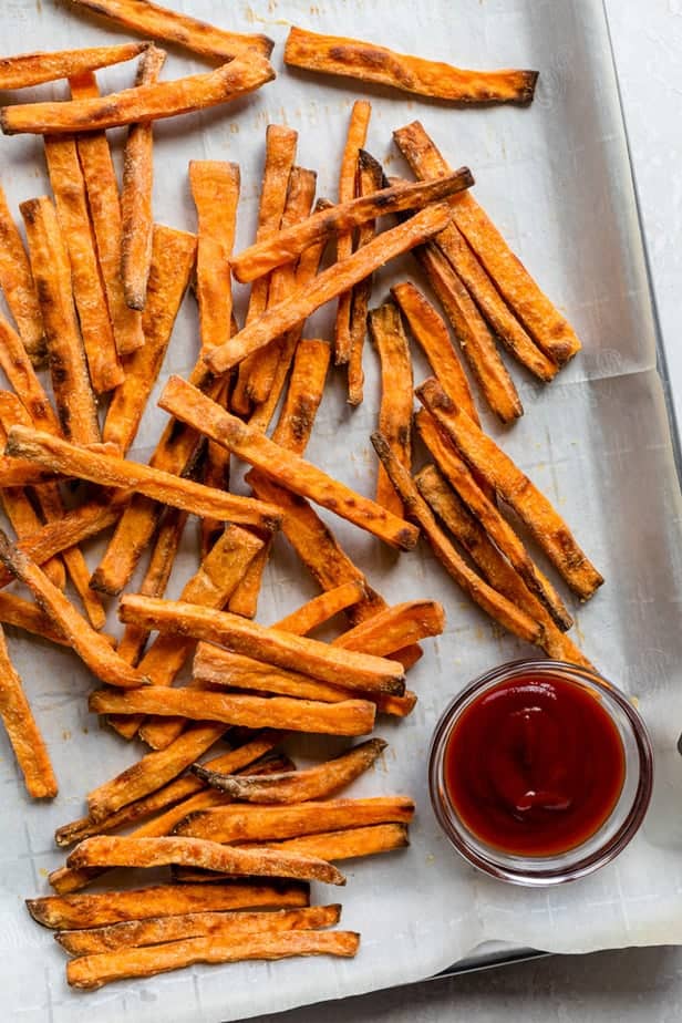 Crispy easy sweet potato fries baked in the oven
