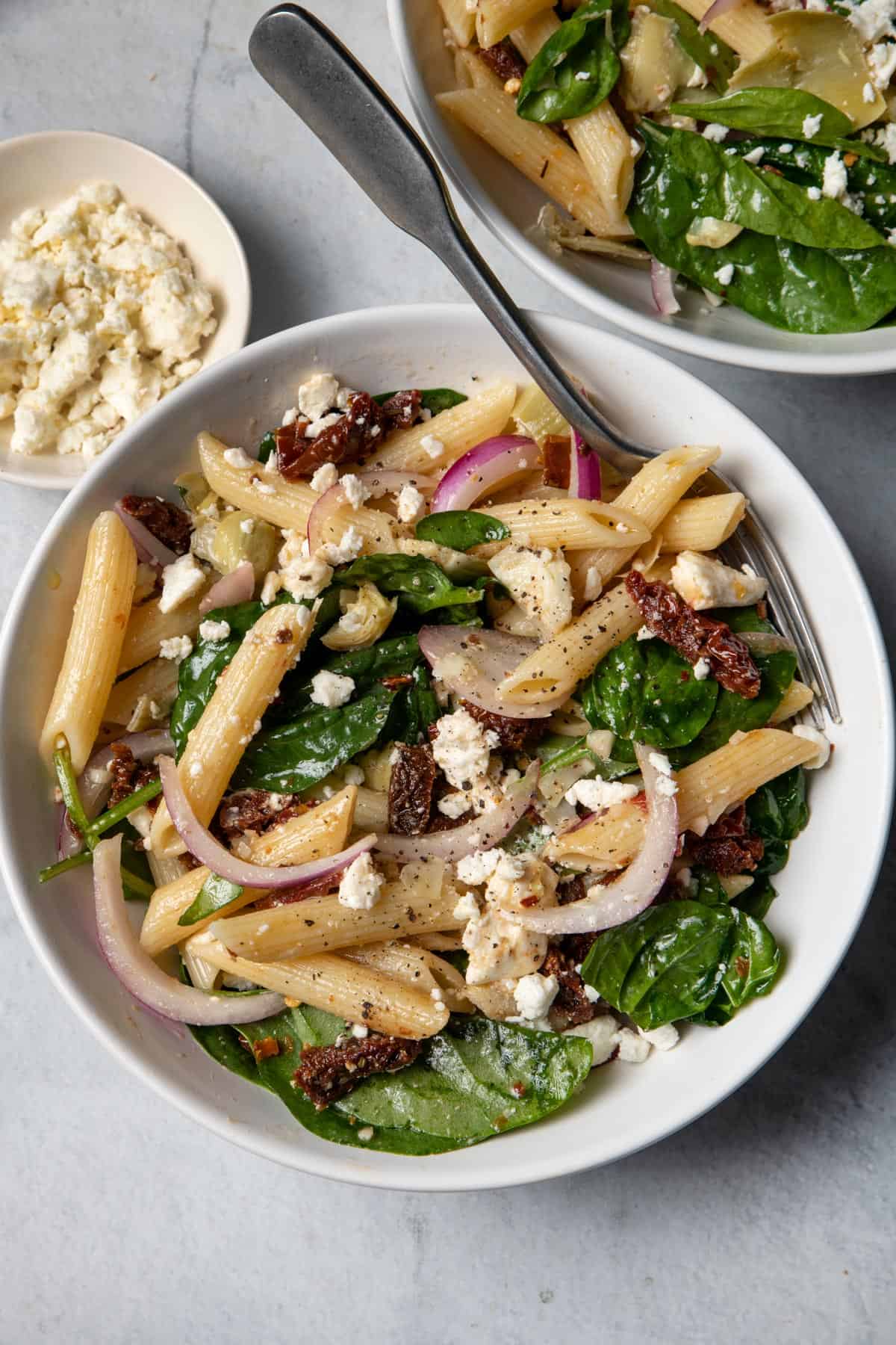 Spinach Pasta Salad {With Sun-dried tomatoes} - FeelGoodFoodie