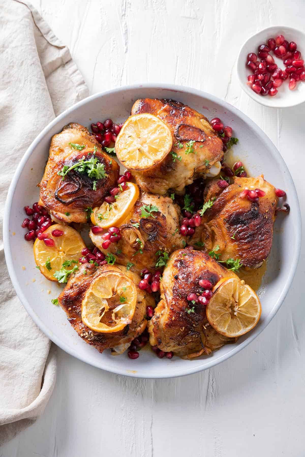 Pomegranate Roasted Chicken Thighs {One Pan} | FeelGoodFoodie