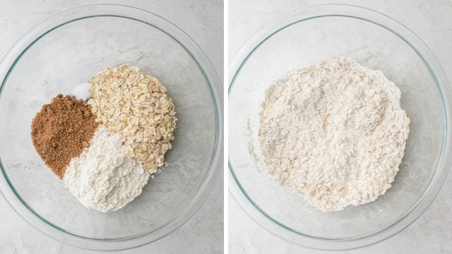 collage of dry ingredients in a bowl