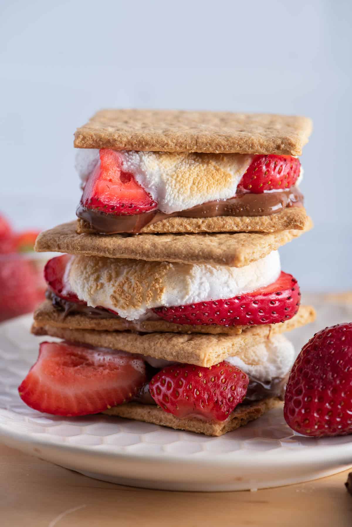 Strawberry smores stacked on top of each other