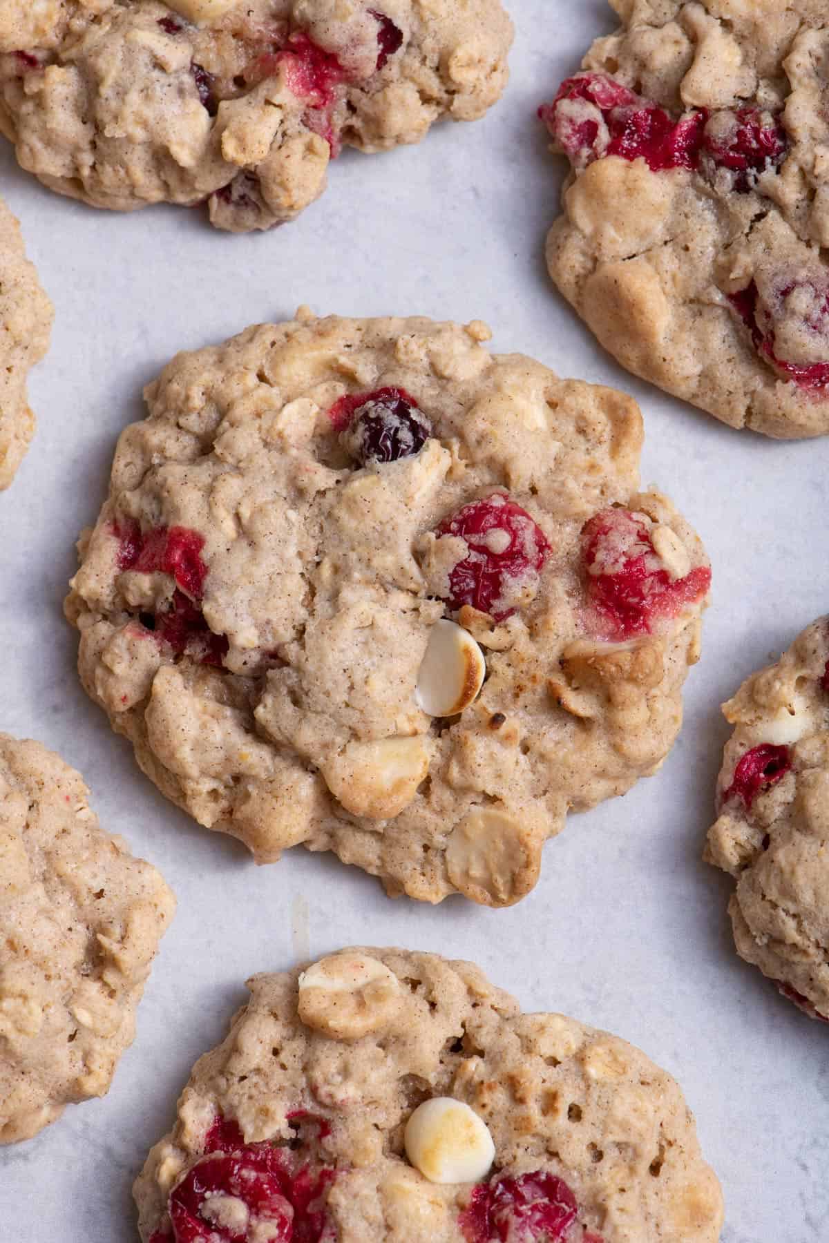 Close up shot of oatmeal cranberry cookies