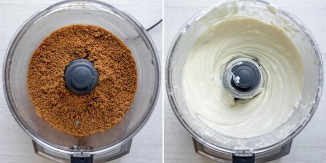 Two images side by side showing how to make the crust and how to make the filling