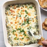 Cream cheese spinach dip with toasted bread