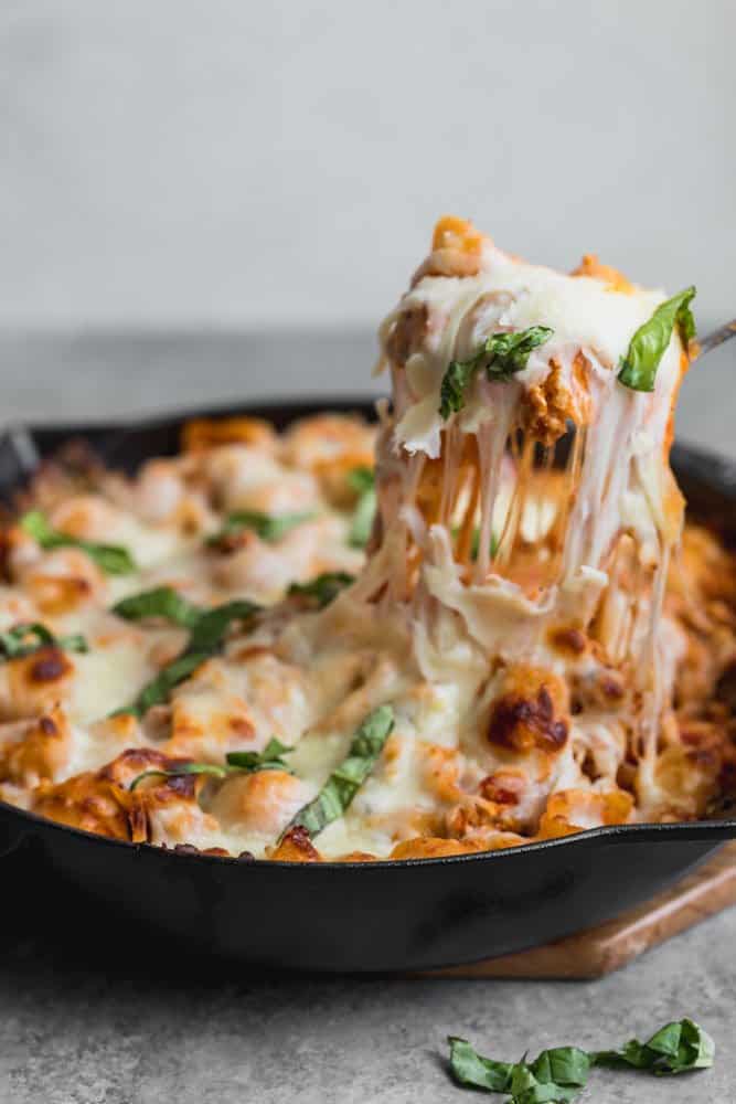  Baked Pasta with Ground Turkey in a skillet 