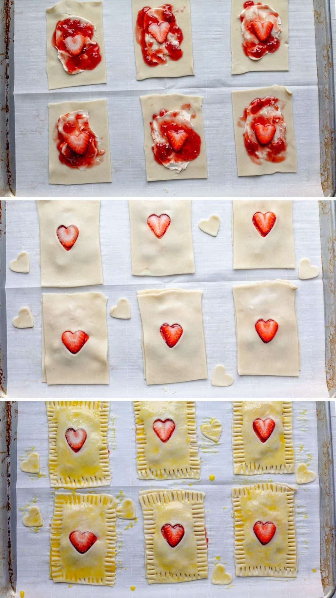 3 image collage to show how to layer the dough before baking