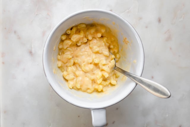 What the pasta looks like when it's finished cooking in the micowave