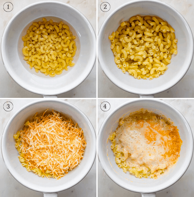 Step by step photos to show how to make microwave pasta