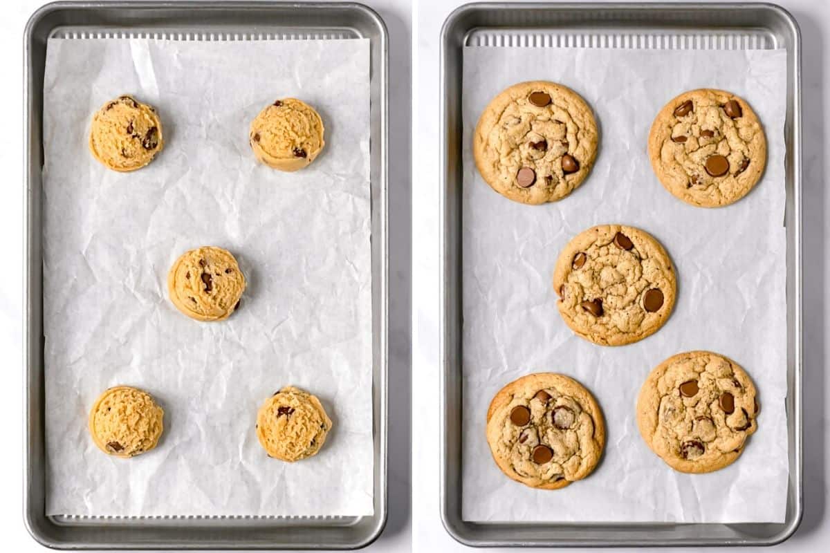 2 image collage to show the cookies before and after baking