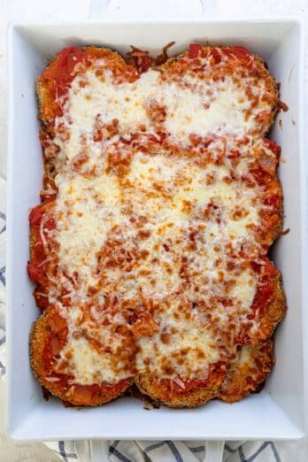 Eggplant parmesan when it comes out of the oven