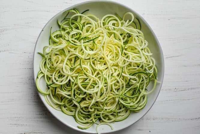 Bowl of zucchini noodles or zoodles before cooking