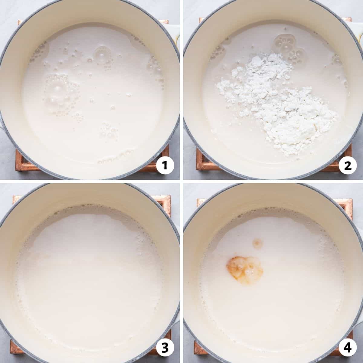4 image collage to show how to make the pudding