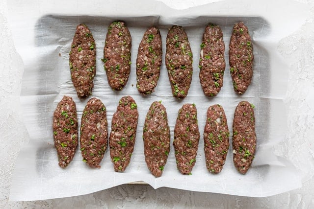 Kafta kebobs right before cooking