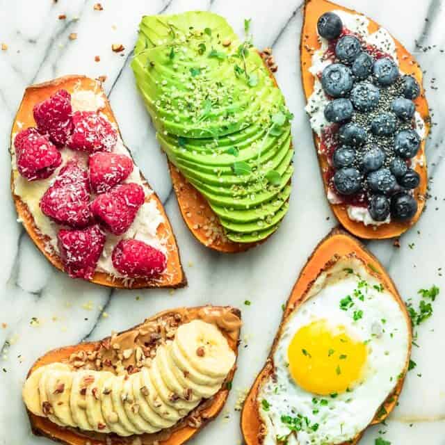 Sweet Potato Toast with different toppings