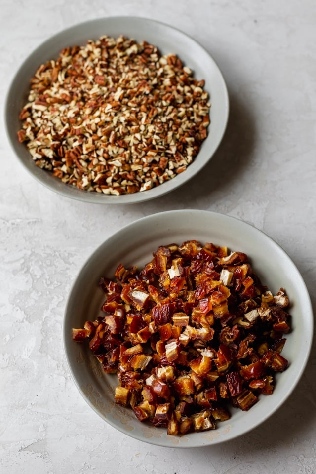 Chopped pecans and chopped dates for the date cookies