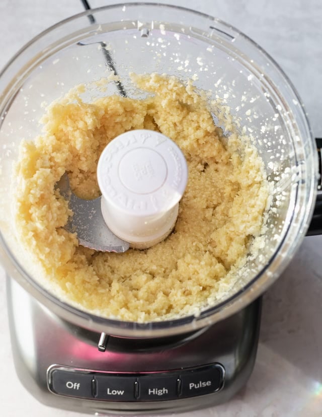 Garlic paste in food processor about to get frozen