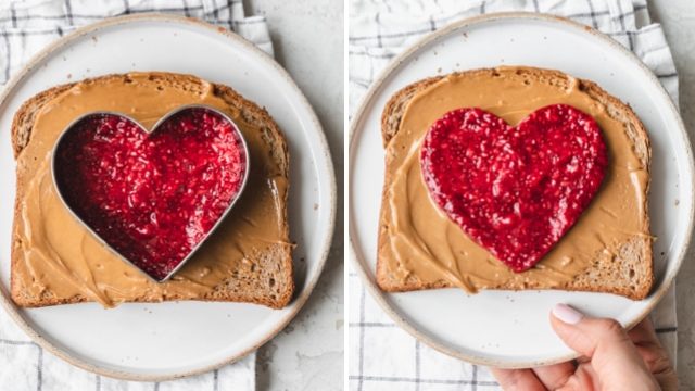 Making heart toast with chia seed jam