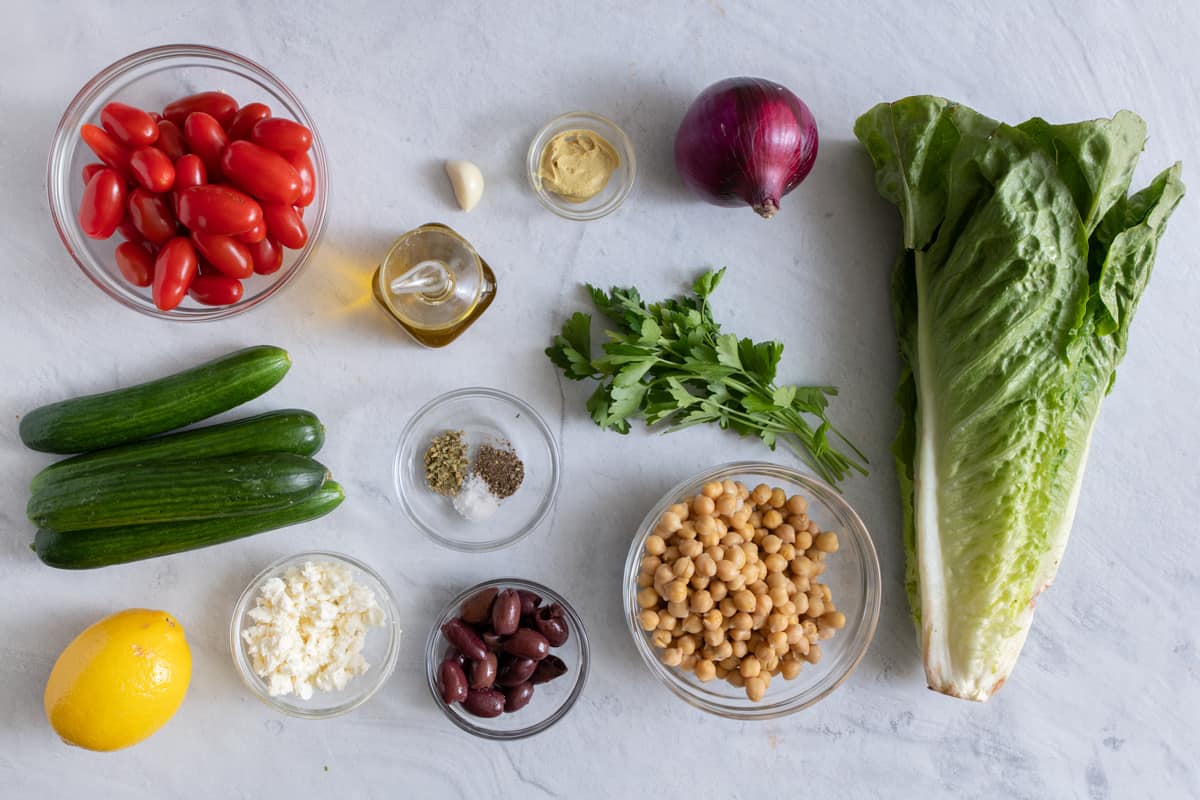 Ingredients before being prepped for salad recipe.