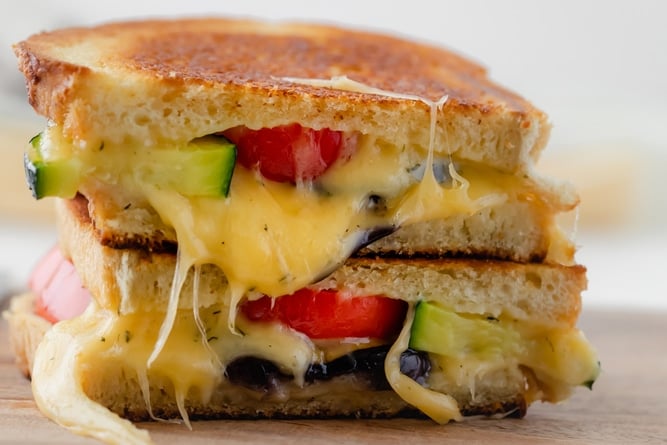 Close up shot of grilled cheese sandwich