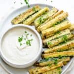 Baked zucchini fries with vegan cashew dipping sauce