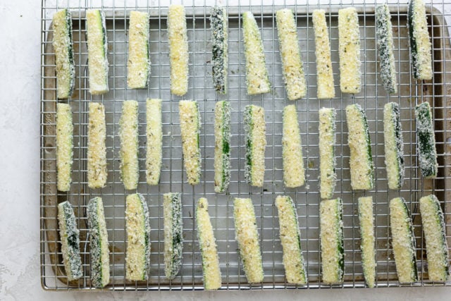 Zucchini spears coated with panko breadcrumbs