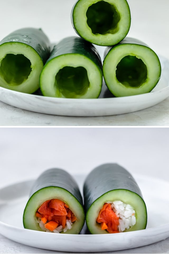 Vegan Stuffed Cucumber Sushi Roll (just stuff and slice!)