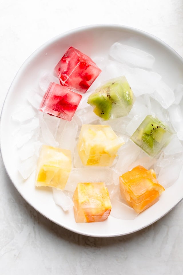 Bowl of fruit ice cubes