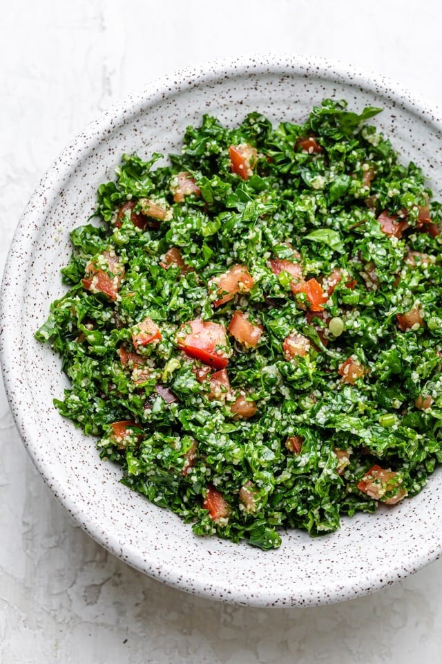 Kale tabbouleh Salad after mixing and ready to be eaten