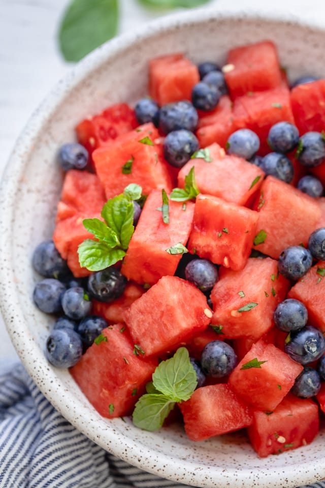 Close up shot of the summer watermelon salad