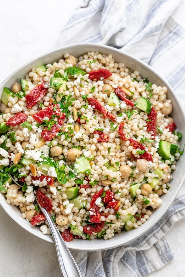 Final couscous salad served in a large bowl