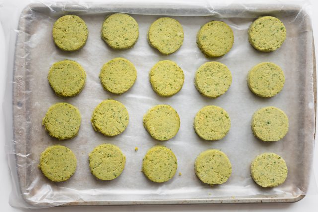 Falafel patties ready to be baked or fried