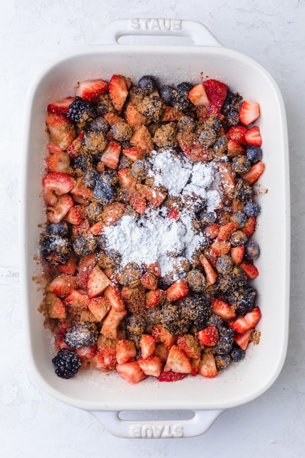 Cornstarch and sugar added on top of the fruit.